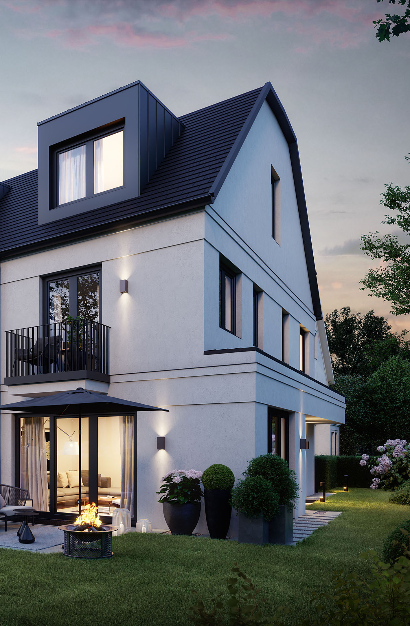 LH16 Illustration von 4 Stadthäusern in Pasing erbaut von DOMINO Bau