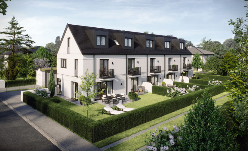 Illustration von 4 Stadthäusern in Pasing erbaut von DOMINO Bau