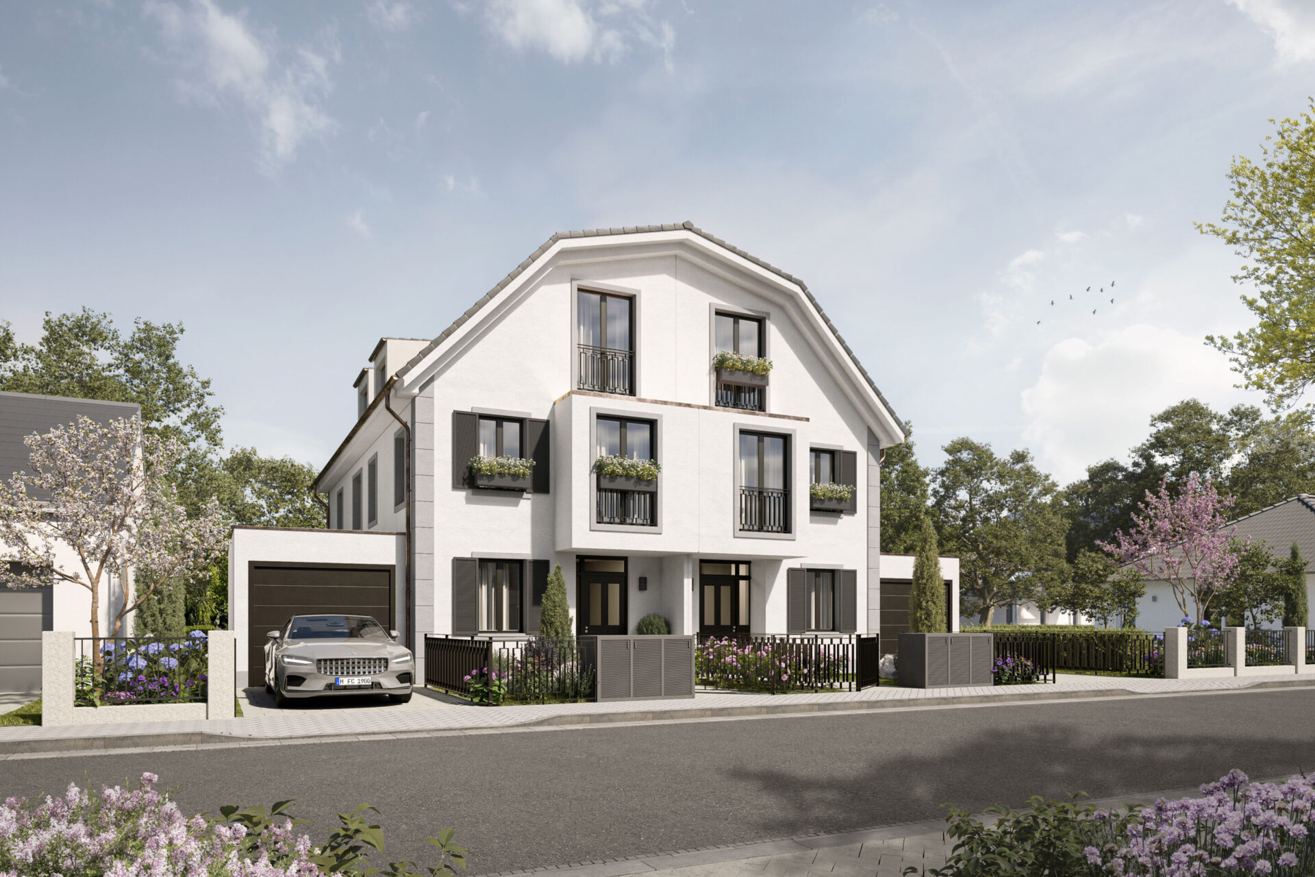 Illustration Domino Bau Doppelhaus Bogenhausen