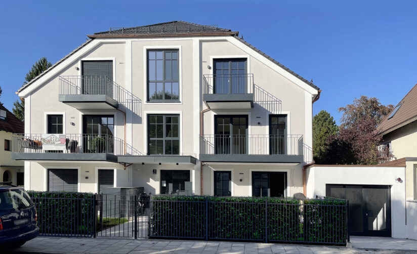 Ansicht eines Neubau Mehrfamilienhauses von DOMINO Bau in München Nymphenburg-Gern
