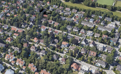 Drohnenaufnahme von Häusern in München
