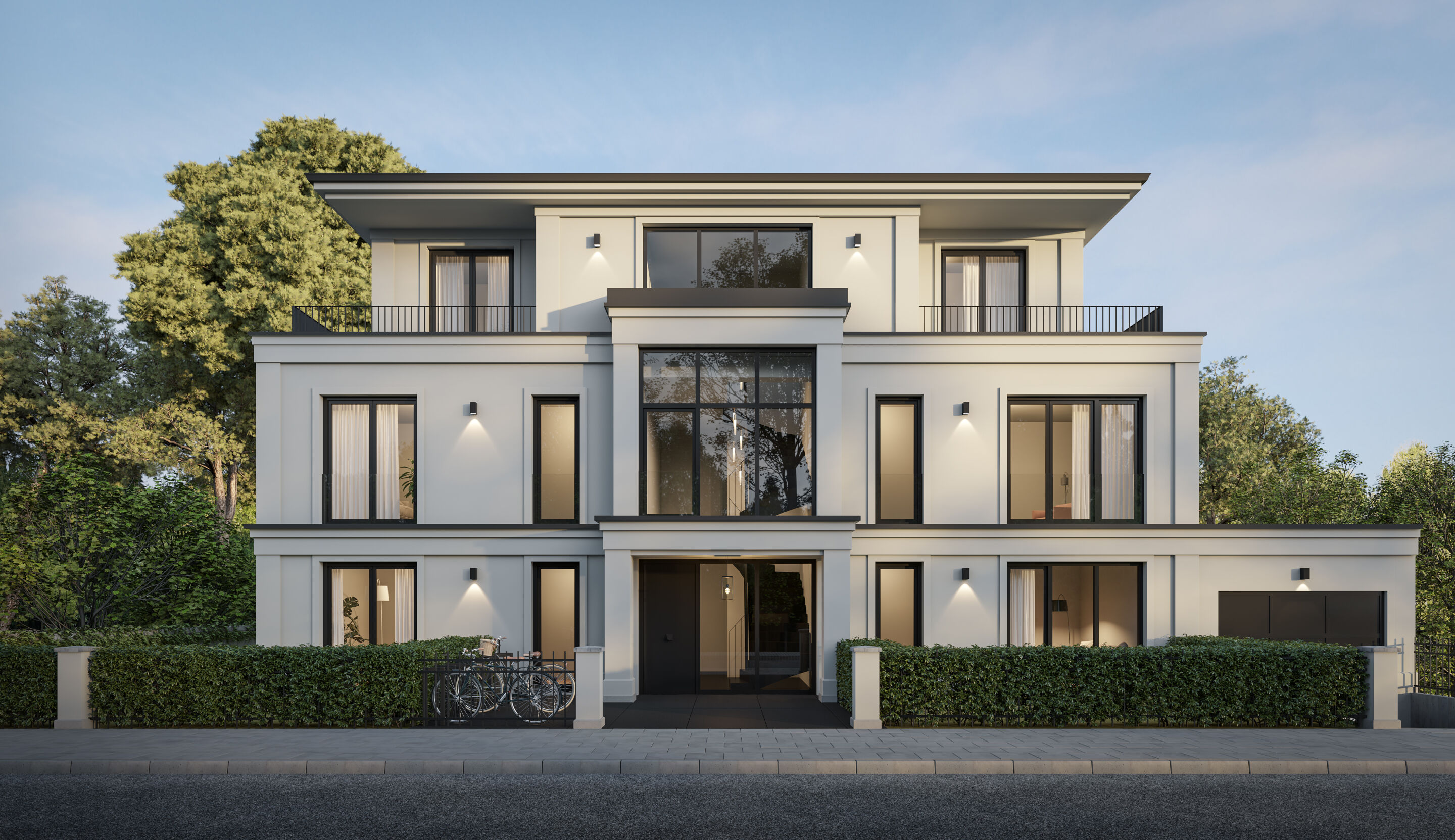 Visualisierung eines Mehrfamilienhauses, Neubau in Solln von DOMINO Bau