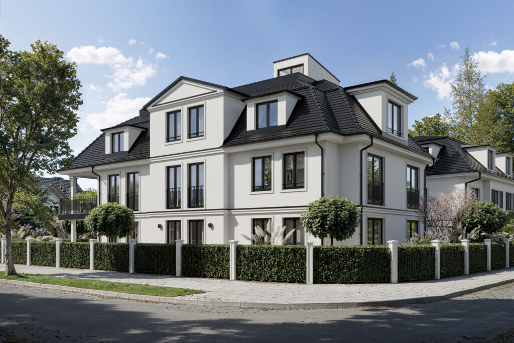 Visualisierung eines Mehrfamilienhauses in Bogenhausen, Neubau erbaut von DOMINO Bau München
