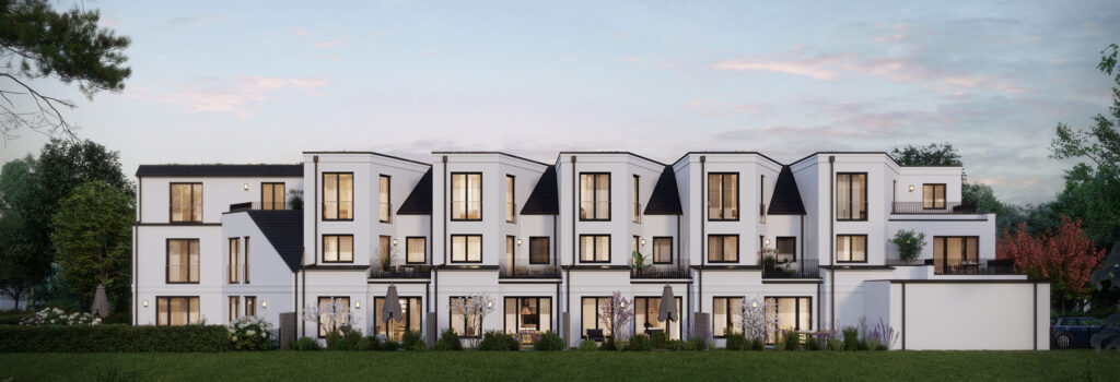 Visualisierung von sechs Stadthäusern von DOMINO Bau in Obermenzing
