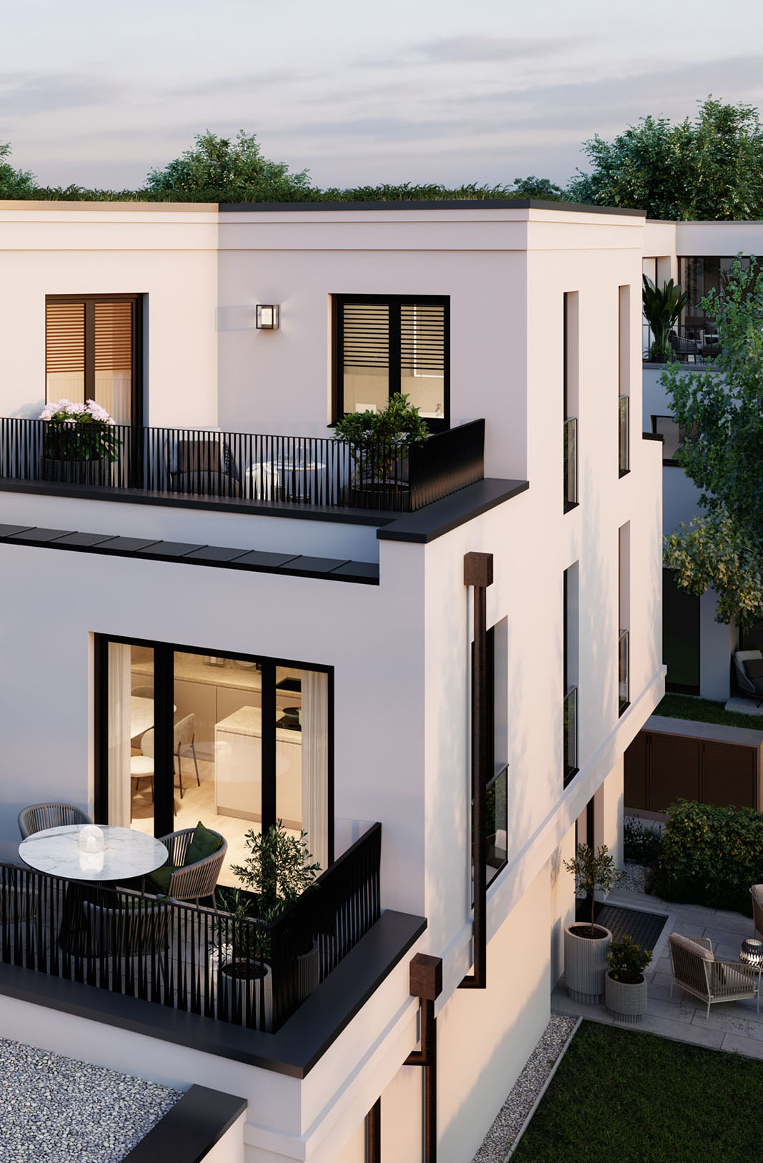 FA25 | Dachterrasse Haus 1 Außen-Visualisierung Dachterrassen eines Stadthauses von DOMINO Bau in Obermenzing