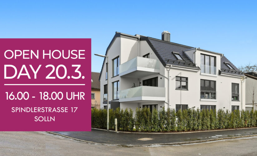 Bild von einem Neubau in Solln der Firma DOMINO Bau mit Ankündigung zum Open House Day am 20. März