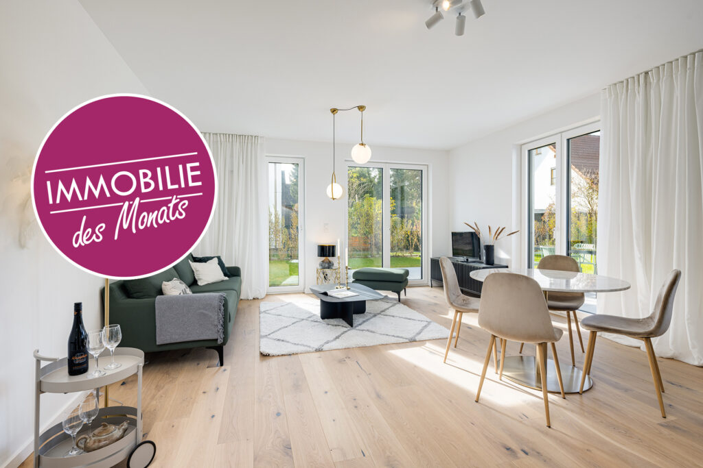 Foto eines Wohnzimmers im Erdgeschoss einer bezugsfertigen Neubauwohnung in Trudering von Domino Bau