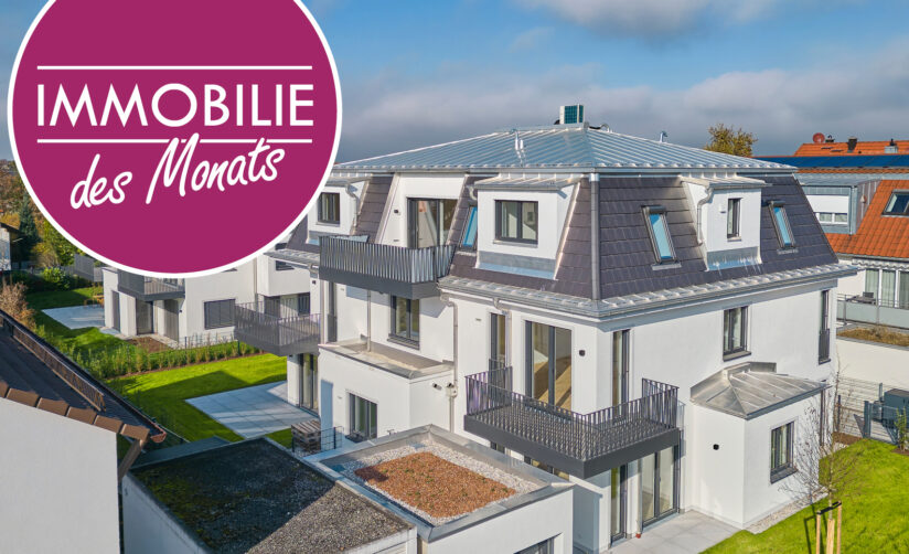 Drohnenaufnahme eines bezugsfertigen Neubauhauses in Trudering von Domino Bau